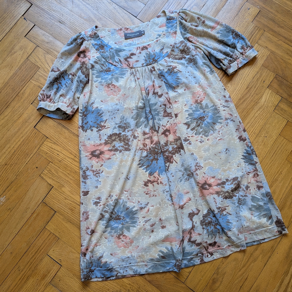 Cottagecore Marisfrolg Floral Short Tunic Sleeve Dress Small